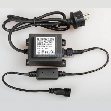 Трансформатор для гирлянд 24V (220/24V) 60W с выпрям. тока IP65 1,5м ЧЕРНЫЙ